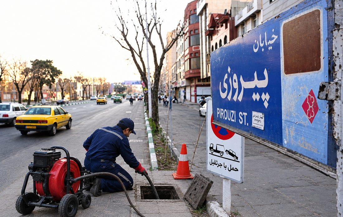 تابلوی خیابان پیروزی تهران - محدوده خدمات لوله بازکنی اسنپ پایپ